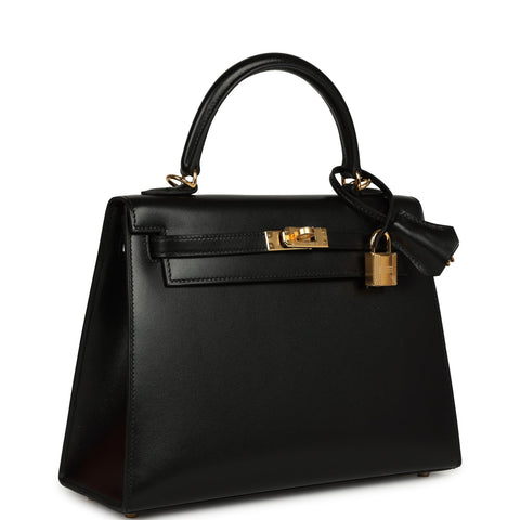 Hermes Kelly Sellier 25 Black Box Gold Hardware