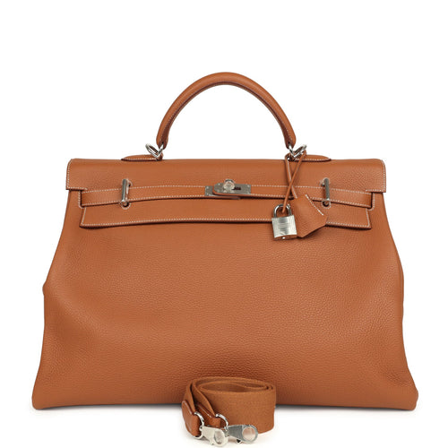 Hermes Kelly Voyage 50 Gold Clemence Palladium Hardware