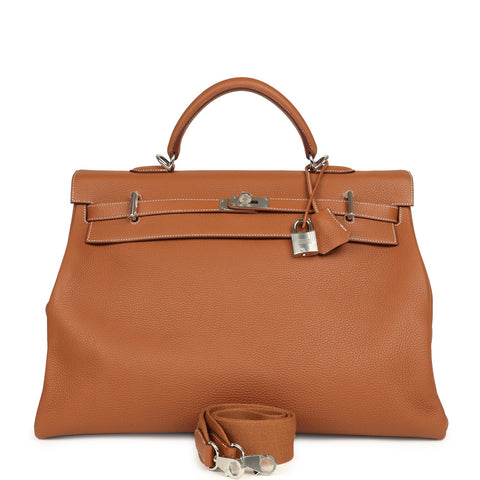 Hermes Kelly Voyage 50 Gold Clemence Palladium Hardware