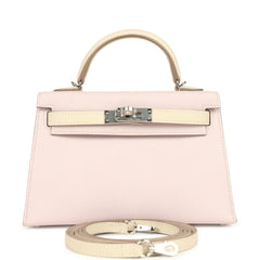 Hermes Special Order (HSS) Kelly Sellier 20 Mauve Pale and Craie Epsom Palladium Hardware