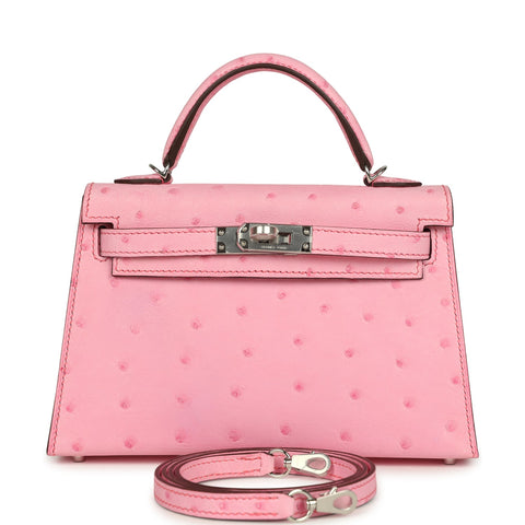 Hermes Kelly Sellier 20 Bubblegum Ostrich Palladium Hardware