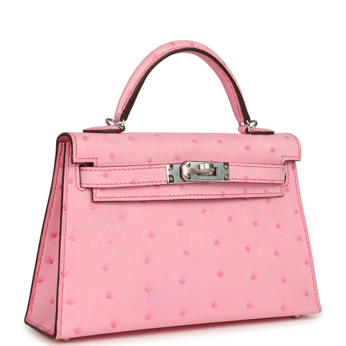 Hermes Kelly Sellier 20 Bubblegum Ostrich Palladium Hardware