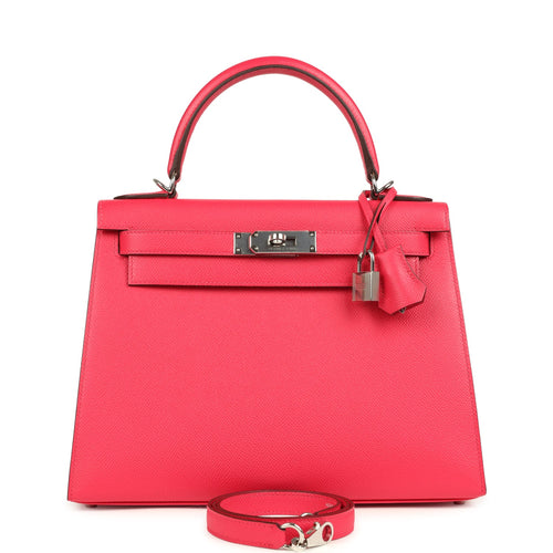 Pre-owned Hermes Kelly Sellier 28 Rose Extreme Epsom Palladium Hardware