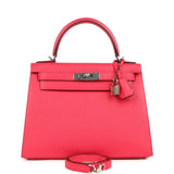 Pre-owned Hermes Kelly Sellier 28 Rose Extreme Epsom Palladium Hardware