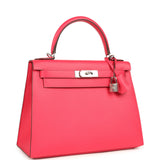Pre-owned Hermes Kelly Sellier 28 Rose Extreme Epsom Palladium Hardware