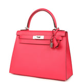 Pre-owned Hermes Kelly Sellier 28 Rose Extreme Epsom Palladium Hardware