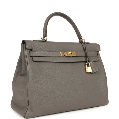 Pre-owned Hermes Kelly Retourne 35 Etain Togo Gold Hardware