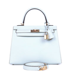 Hermes Kelly Sellier 25 Bleu Brume Epsom Gold Hardware