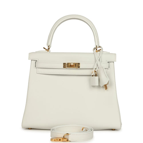 Hermes Kelly Retourne 25 New White Swift Gold Hardware