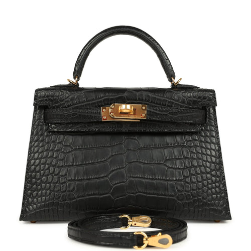 Hermes Kelly Sellier 20 Black Matte Alligator Gold Hardware