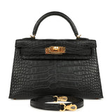 Hermes Kelly Sellier 20 Black Matte Alligator Gold Hardware