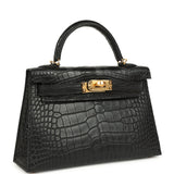 Hermes Kelly Sellier 20 Black Matte Alligator Gold Hardware