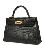 Hermes Kelly Sellier 20 Black Matte Alligator Gold Hardware