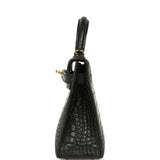 Hermes Kelly Sellier 20 Black Matte Alligator Gold Hardware