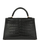Hermes Kelly Sellier 20 Black Matte Alligator Gold Hardware