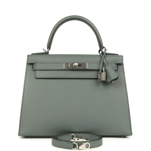 Hermes Kelly Sellier 28 Vert Amande Epsom Palladium Hardware