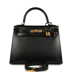 Hermes Kelly Sellier 28 Black Box Gold Hardware