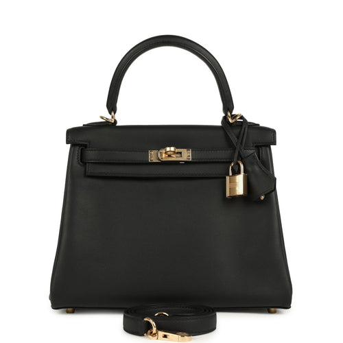 Hermes Kelly Retourne 25 Black Swift Permabrass Hardware