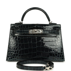 Pre-owned Hermes Special Order (HSS) Kelly Sellier 20 Vert Rousseau Verso Shiny Alligator Mississippiensis Palladium Hardware