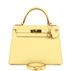 Pre-owned Hermes Kelly Sellier 28 Jaune Poussin Epsom Gold Hardware