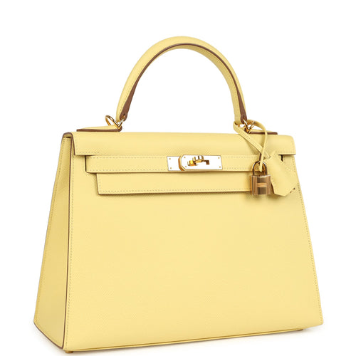 Pre-owned Hermes Kelly Sellier 28 Jaune Poussin Epsom Gold Hardware