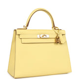 Pre-owned Hermes Kelly Sellier 28 Jaune Poussin Epsom Gold Hardware