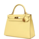 Pre-owned Hermes Kelly Sellier 28 Jaune Poussin Epsom Gold Hardware