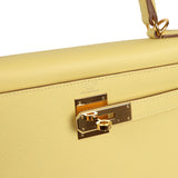 Pre-owned Hermes Kelly Sellier 28 Jaune Poussin Epsom Gold Hardware