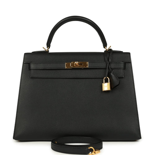 Pre-owned Hermes Kelly Sellier 32 Black Epsom Gold Hardware