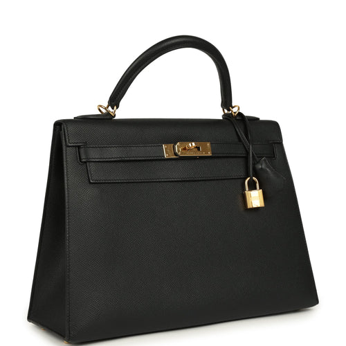 Pre-owned Hermes Kelly Sellier 32 Black Epsom Gold Hardware
