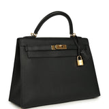 Pre-owned Hermes Kelly Sellier 32 Black Epsom Gold Hardware
