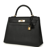 Pre-owned Hermes Kelly Sellier 32 Black Epsom Gold Hardware