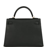 Pre-owned Hermes Kelly Sellier 32 Black Epsom Gold Hardware