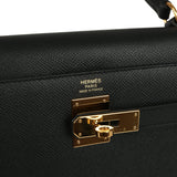 Pre-owned Hermes Kelly Sellier 32 Black Epsom Gold Hardware