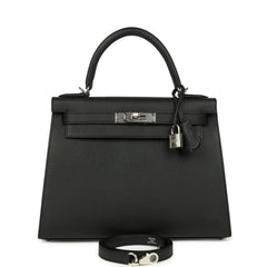 Hermes Kelly Sellier 28 Black Epsom Palladium Hardware