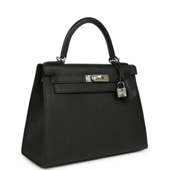 Hermes Kelly Sellier 28 Black Epsom Palladium Hardware