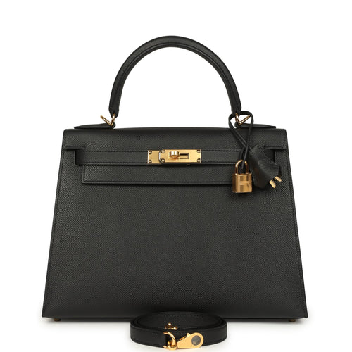 Hermes Kelly Sellier 28 Black Epsom Gold Hardware