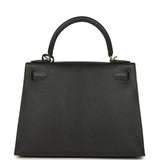 Hermes Kelly Sellier 28 Black Epsom Gold Hardware