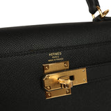 Hermes Kelly Sellier 28 Black Epsom Gold Hardware