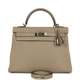 Pre-owned Hermes Kelly Retourne 32 Gris Tourterelle Togo Palladium Hardware
