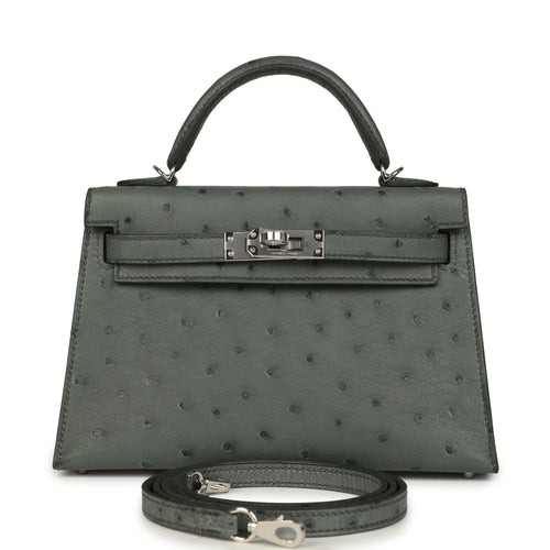 Hermes Kelly Sellier 20 Vert Amande Ostrich Palladium Hardware