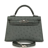 Hermes Kelly Sellier 20 Vert Amande Ostrich Palladium Hardware