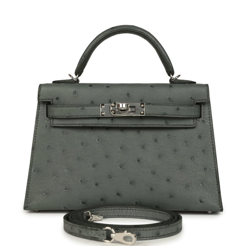 Hermes Kelly Sellier 20 Vert Amande Ostrich Palladium Hardware