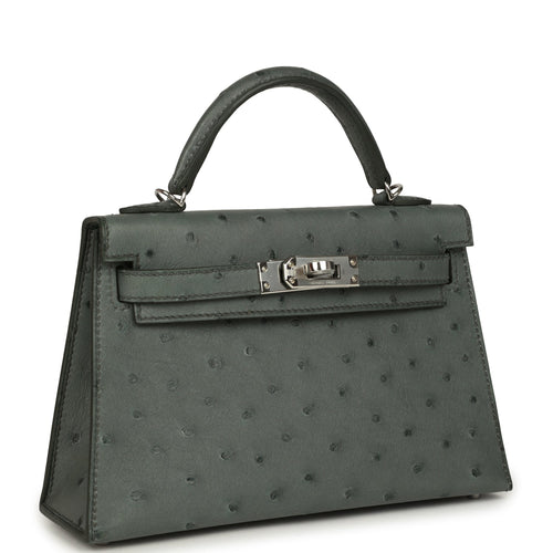 Hermes Kelly Sellier 20 Vert Amande Ostrich Palladium Hardware