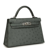 Hermes Kelly Sellier 20 Vert Amande Ostrich Palladium Hardware