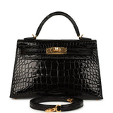 Hermes Kelly Sellier 20 Black Shiny Alligator Gold Hardware