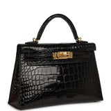 Hermes Kelly Sellier 20 Black Shiny Alligator Gold Hardware