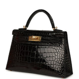 Hermes Kelly Sellier 20 Black Shiny Alligator Gold Hardware