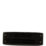 Hermes Kelly Sellier 20 Black Shiny Alligator Gold Hardware