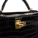 Hermes Kelly Sellier 20 Black Shiny Alligator Gold Hardware